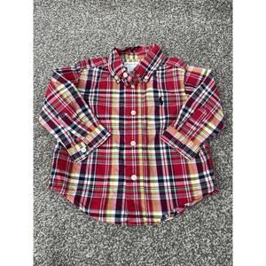 Polo Ralph Lauren Toddler Shirt Boys 9 Months Red Plaid Button‎ Down Long Sleeve